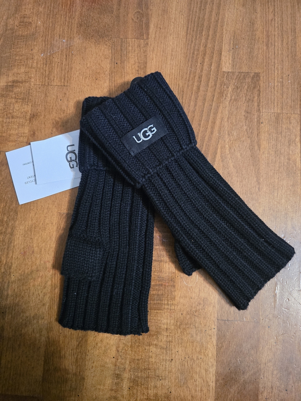 UGG Black Ribbed Knit Fingerless Gloves